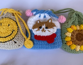 Small Handmade Crochet Pouch · Drawstring Bag · AirPod Case · Coin Bag · Giftable Accessory