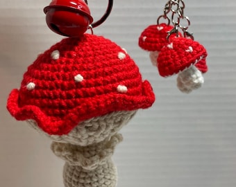 Handmade Crochet Mushroom Keychain, Amigurumi Accessory