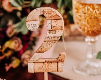 rustic wedding table numbers - wedding reception table decor - wine themed wedding