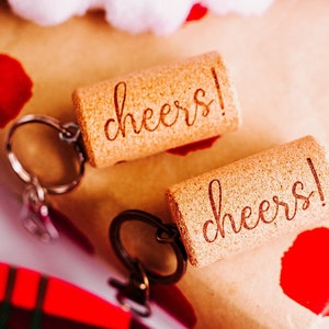 boho wine cork keychains - stocking stuffers for women - Secret Santa gift under 5
