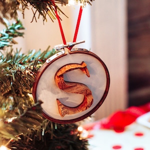 wine cork letter ornaments - farmhouse Christmas decor - newlywed gift