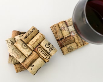 wine cork coasters - cup coasters - housewarming gift - wine gifts - gift for wine lovers - engagement gift - wedding gift - drink coasters