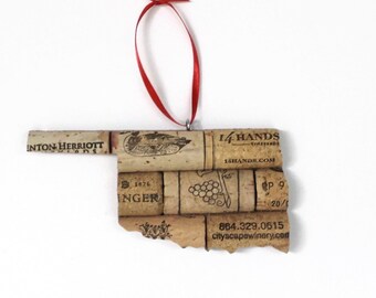 Oklahoma wine cork ornament - state ornament personalized – Christmas tree ornament – gift for wine lovers