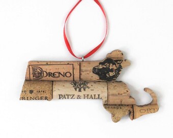 Massachusetts wine cork ornament - state ornament personalized – Christmas tree ornament – wine gift for women