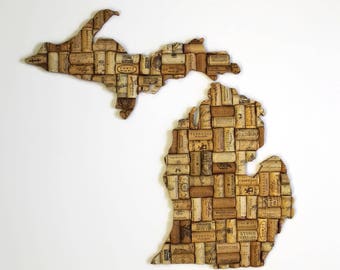 Michigan wall art -  wine cork artwork - Michigan gifts - wine gifts - Michigan wall decor - state art - going away gift - wine decor