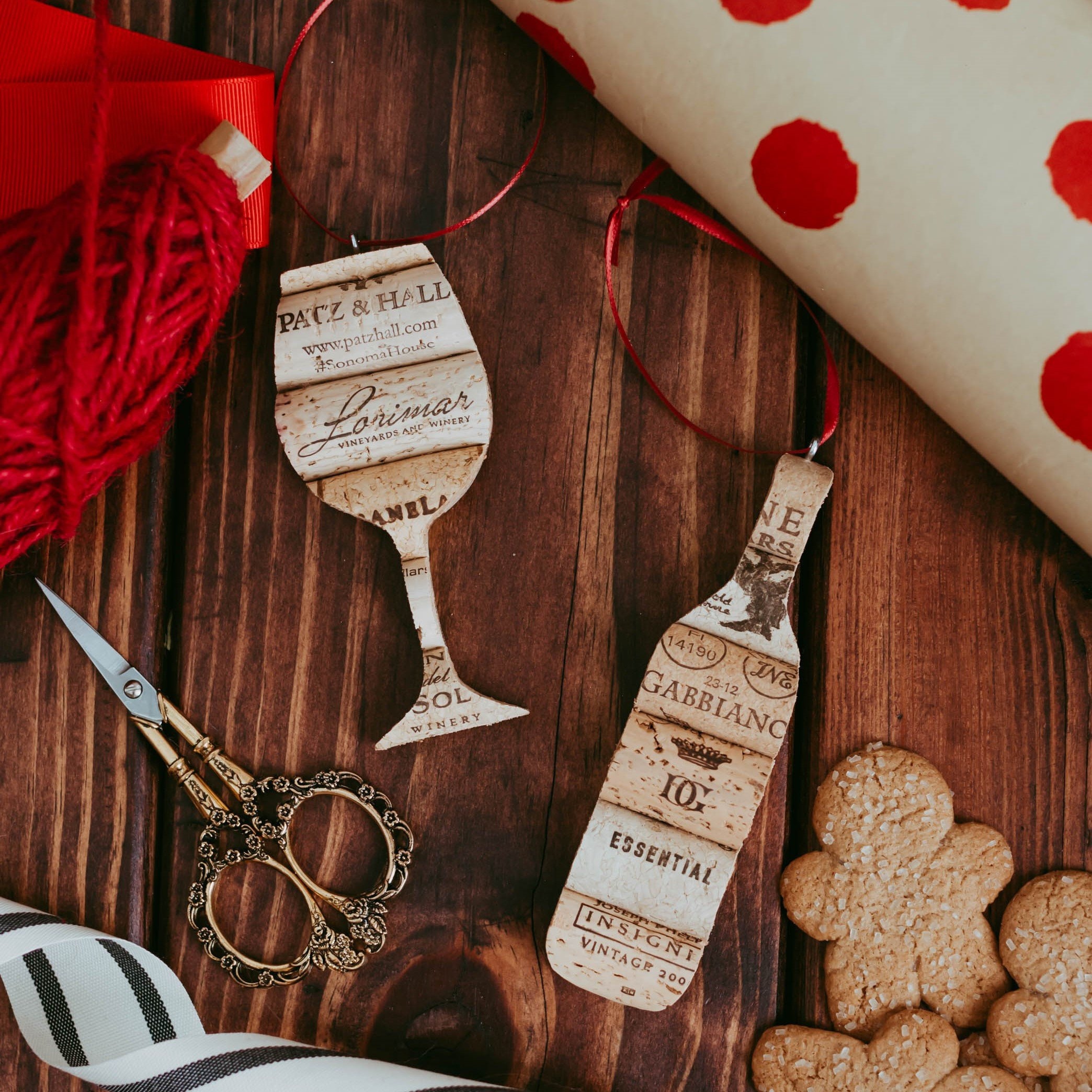 wine bottle and glass wine cork ornaments - unique Christmas ornament…