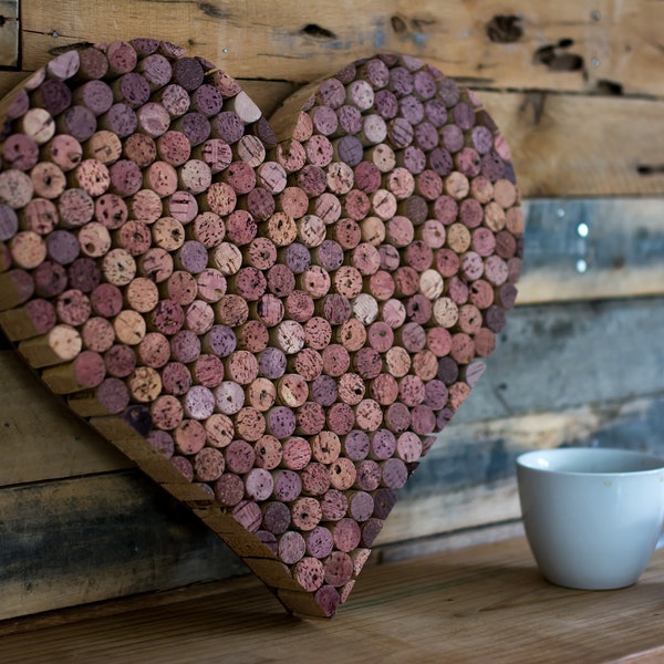 heart shaped wine cork art - red wine wall art - gifts for wine lovers