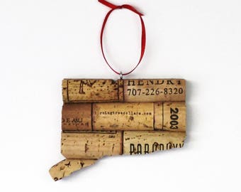 Connecticut wine cork ornament - state ornament personalized – Christmas tree ornament – wine gift for women