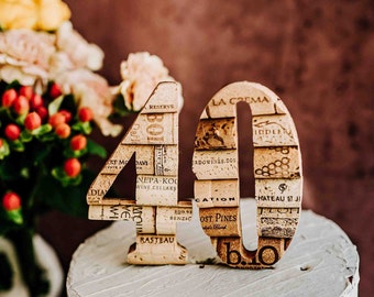 wine cork birthday cake topper - rustic cake topper for wine lover - birthday party decorations - number cake topper