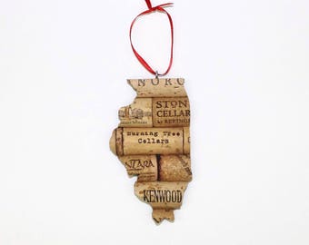 Illinois ornament - wine gifts - gift for wine lovers - state ornament - wine cork ornaments - rustic christmas ornaments - going away gift