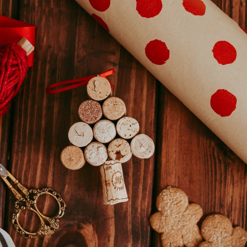 Rustic wine cork Christmas tree ornament Gift for wine lover image 1