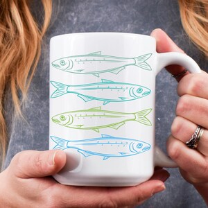 Sardine Mug, Modern Sardine Coffee Cup, Trendy Fish Mug, Sea Life, Marine Coastal Living Seaside Home Decor Ocean Beach House Sea Lover Gift