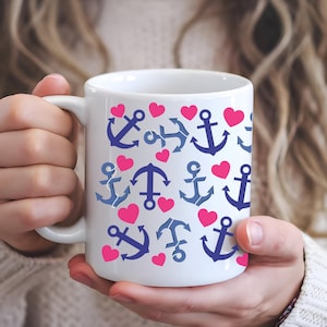 Anchor Coffee Cup, Nautical Mug, Gift for Boat Owners, Lake House Drinkware, Housewarming Present, Birthday Gift, Sailing Club, Friend Gift