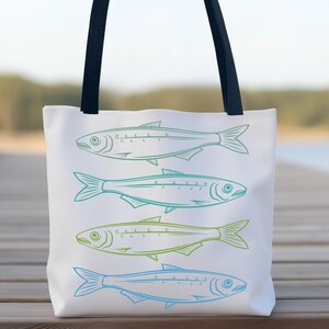 Sardine Tote Bag Ocean Lover Tote Cute Beach Carryall Coastal Fish Lover Bag Reusable Beach Bag Tote For Summer Beach Lover Vacation Gift