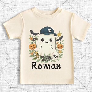 Personalize Halloween Ghost Tshirt for Kids, Cute Custom Ghost with Hat for Fall Season Party Gift, Spooky Season Squad Trick or Treat Shirt