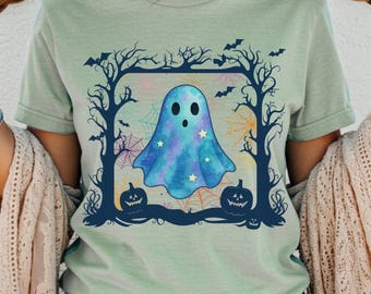 Celestial Ghost Halloween Shirt, Spooky Forest Tee, Haunted Trees T-shirt, Retro Fall Spooky Season Party Tee, Comfort Colors® Gift