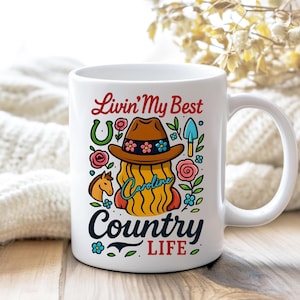 Custom Country Life Mug, Personalized Farmhouse Coffee Cup Western Cowgirl Gift Country Vibes Farm Girl Mug Kitchen Decor Country Mama Gift