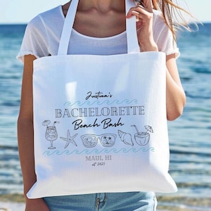 Personalized Beach Bachelorette Party Tote Bag, Coastal Bridesmaid Gift ...