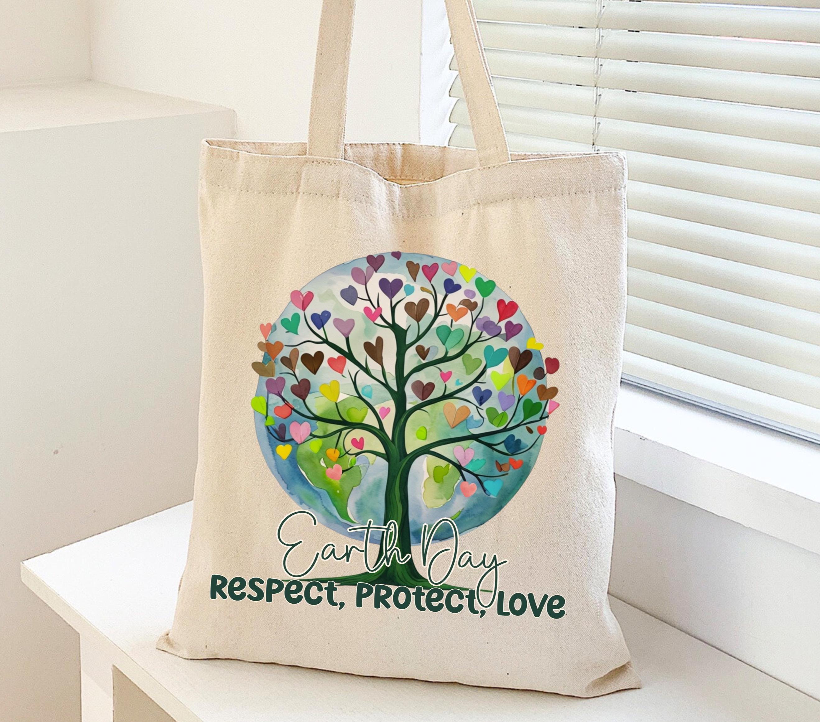 Earth Love Canvas Tote Bag - Reusable Natural Shopping Bag, Two Sizes, Professionally Printed