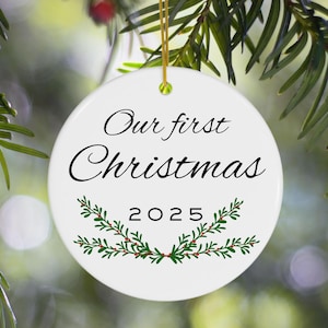 Our First Christmas Ornament, New Couple Married Couple Wedding Gift, Bridal Party Newlywed Keepsake Stocking Stuffer Tree Decor Custom Date