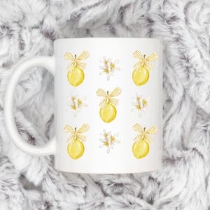 Lemon Coquette Ceramic Mug with Yellow Bows, Trendy  Lemon  Blossom Cup, Cute Fruit Drinkware Cottagecore Mug Summer Gift Lemon Lover Friend
