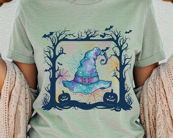 Halloween Spooky Forest Shirt, Celestial Witch Hat Tee, Haunted Trees T-shirt, Retro Fall Spooky Season Party Tee, Comfort Colors® Gift