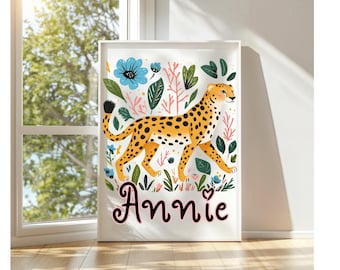 Custom Cheetah Wall Art for Kids Room, Whimsical Gift for Animal Lovers, Cute Animal Print Home Decor, Safari Theme Poster Birthday Party