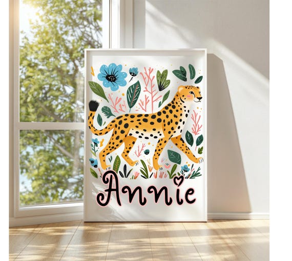 Custom Cheetah Wall Art for Kids Room, Whimsical Gift for Animal Lovers, Cute Animal Print Home Decor, Safari Theme Poster Birthday Party