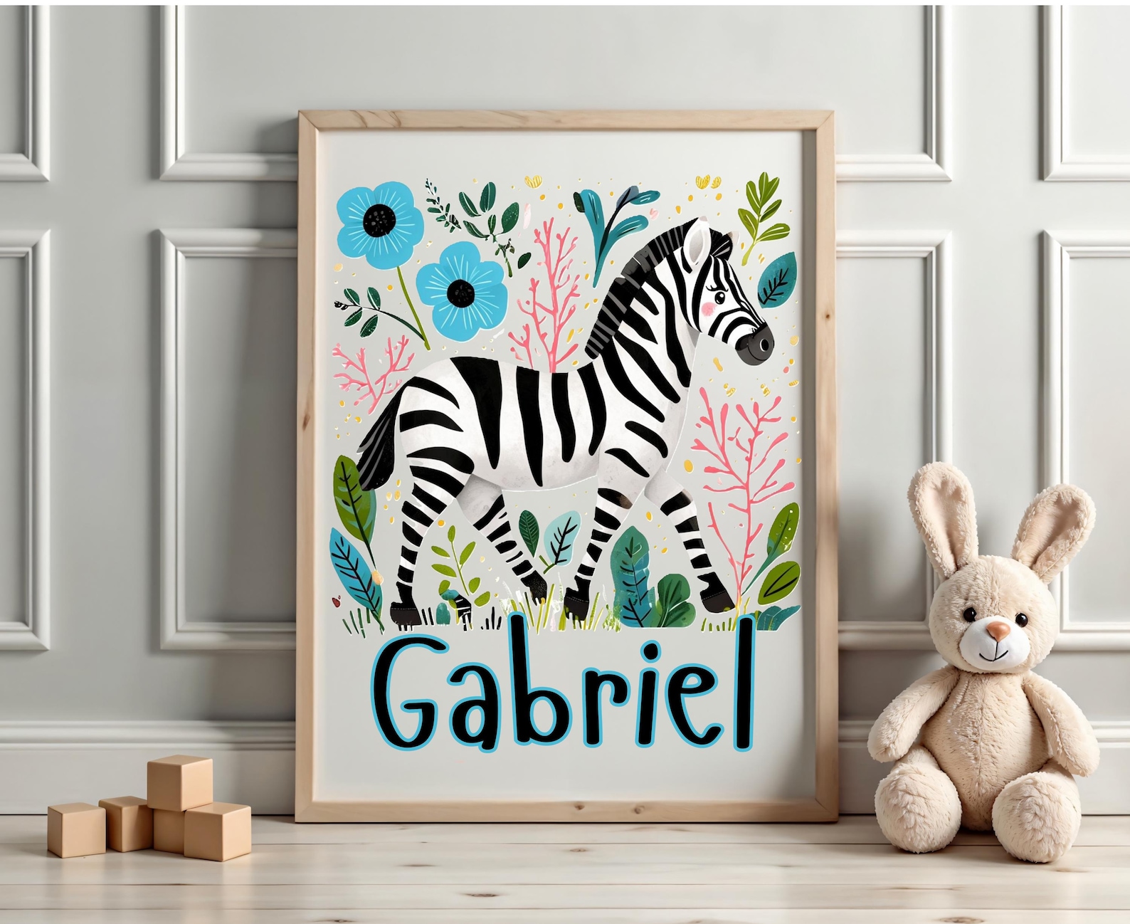 Custom Zebra Wall Art for Kids Room, Whimsical Gift for Animal Lovers ...