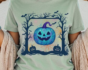Halloween Spooky Forest Shirt, Celestial Pumpkin Tee, Haunted Trees T-shirt, Retro Fall Spooky Season Party Tee, Comfort Colors® Gift