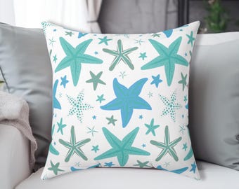 Coussin étoile de mer, décoration de maison de plage côtière, coussin océan sarcelle, coussin de salon nautique, cadeau pour les amoureux de la mer, maison moderne en bord de mer