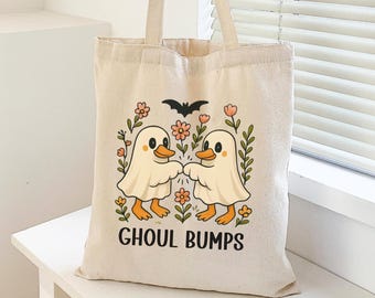 Goose Ghost Halloween Tote Bag, Spooky Season Market Tote, Cute Funny Goose Bag, Trick or Treat, Fall Silly Goose Duck Lover Party Gift Bag