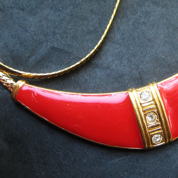 Vintage 80's Avon // Red Enamel and Rhinestone Neckplate