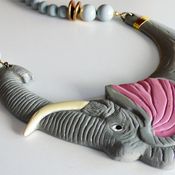 Vintage 80's // Huge Elephant Bib Necklace