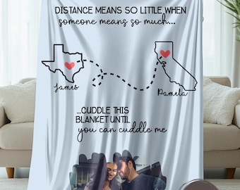 Personalized Couple Photo Blanket, Custom Long Distance Relationship State to State Unique Gift For Boyfriend Girlfriend Him Her Husband BF