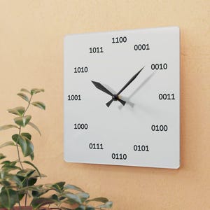Binary Code Wall Clock, Modern Acrylic Geek Programmer Gift Tech Office Decor