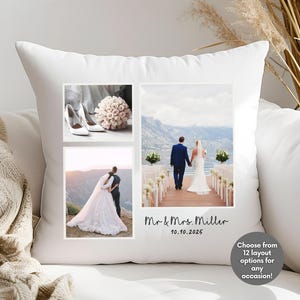 Custom Photo Collage Pillow, Personalized Picture Cushion Case Gift Ideas for Her Him Couple Engagement Wedding Anniversary Keepsake Present