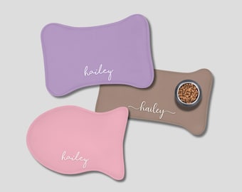 Custom Dog Cat Food Mat With Name, Personalized Pet Non-Slip Feeding Food Bowl Placemat Gift for New Pup Puppy Kitty Owners Adoption Present