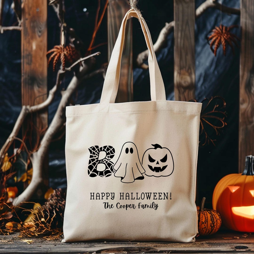 Personalized Halloween Tote Bag, Custom Name Trick or Treat Bag for ...