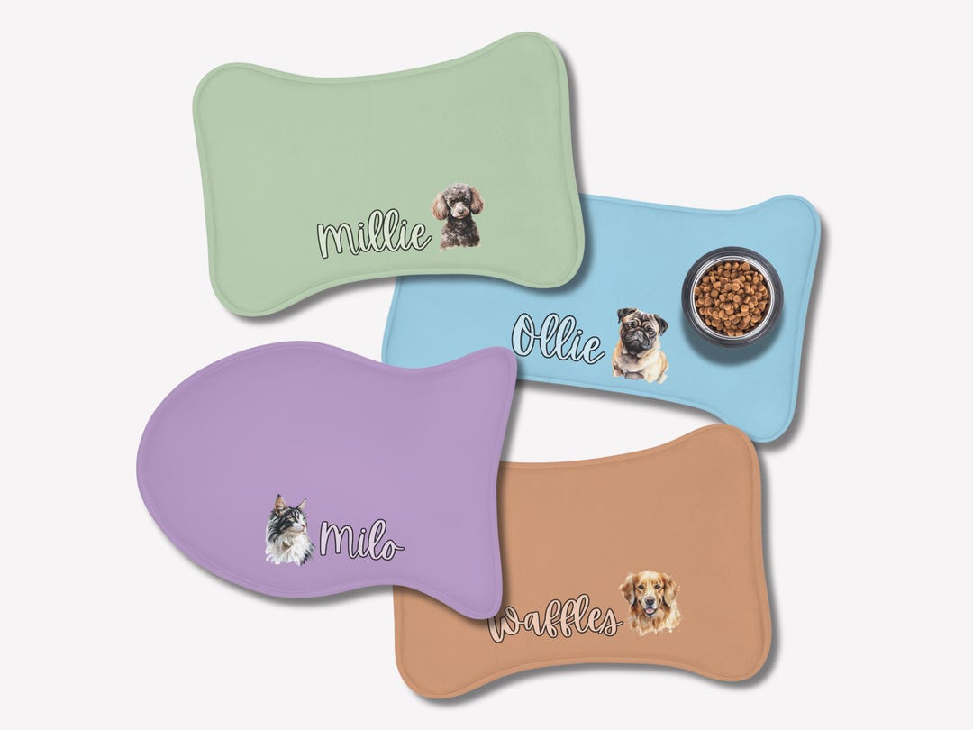 Custom Pet Food Name Mat, Persoanlized Puppy Kitty Photo Feeding Bowl ...