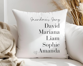 Personalized Family Name Throw Pillow, Custom Gift for Grandma Housewarming Birthday Cute Mom Present Christmas Mothers Day from Grandkids