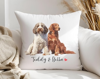 Custom Pet Pillow, Personalized Dog Mom Dad Owner Portrait Name Cushion, Pup Lover Gift Ideas for Christmas Pet Loss Memorial Keepsake Decor