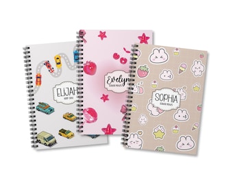 Custom School Notebook, Personalized Back to School Stationery for Kids Cute Gift Ideas Boys Girls Unique Name Journal Book Diary Birthday