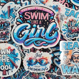 Pack d'autocollants de natation, nager comme une fille, autocollants de natation, natation de compétition, natation de motivation, décalcomanies de natation, cadeau d'équipe de natation, autocollants de sport