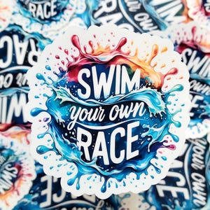 Zwem je eigen racesticker, zwemsticker, zwemteamcadeau, wedstrijdzwemcadeau, zwemaccessoires, zwemcoachcadeau, zwemclub, zwemmen