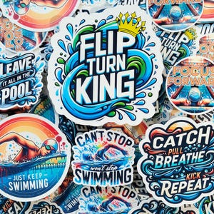 Zwemstickerpakket, Flip Turn King, Competitief zwemmen, Zwemstickers, Zwemteamcadeau, Sportstickers, Swim Meet-cadeau, Zwemfeestgunsten