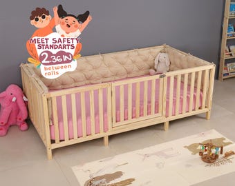 Montessori Playpen Low Bed with Railings and Gate - Toddler Bed - Kids Furniture, Nursery Decor & Ecofriendly Furniture