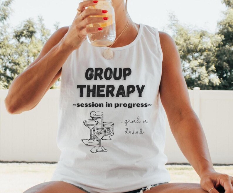 Group Therapy Cocktail Tank Top, Lake Day Drinking Shirt, Girls Weekend Tank, Funny Camping Shirt, Gift for Girls Trip, Boating Shirt image 4