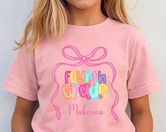 Personalized Girls Fourth Grade Shirt, Custom First Day of School Shirt, Youth Back to School Shirt, Hello 4th Grade Shirt with Name,