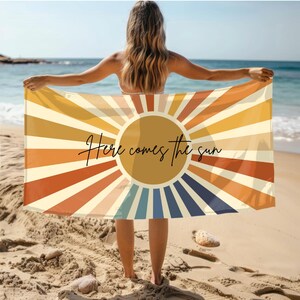 Retro Here Comes The Sun Beach Towel Retro vacation towel Vintage beach towel Lake towel sunshine beach towel